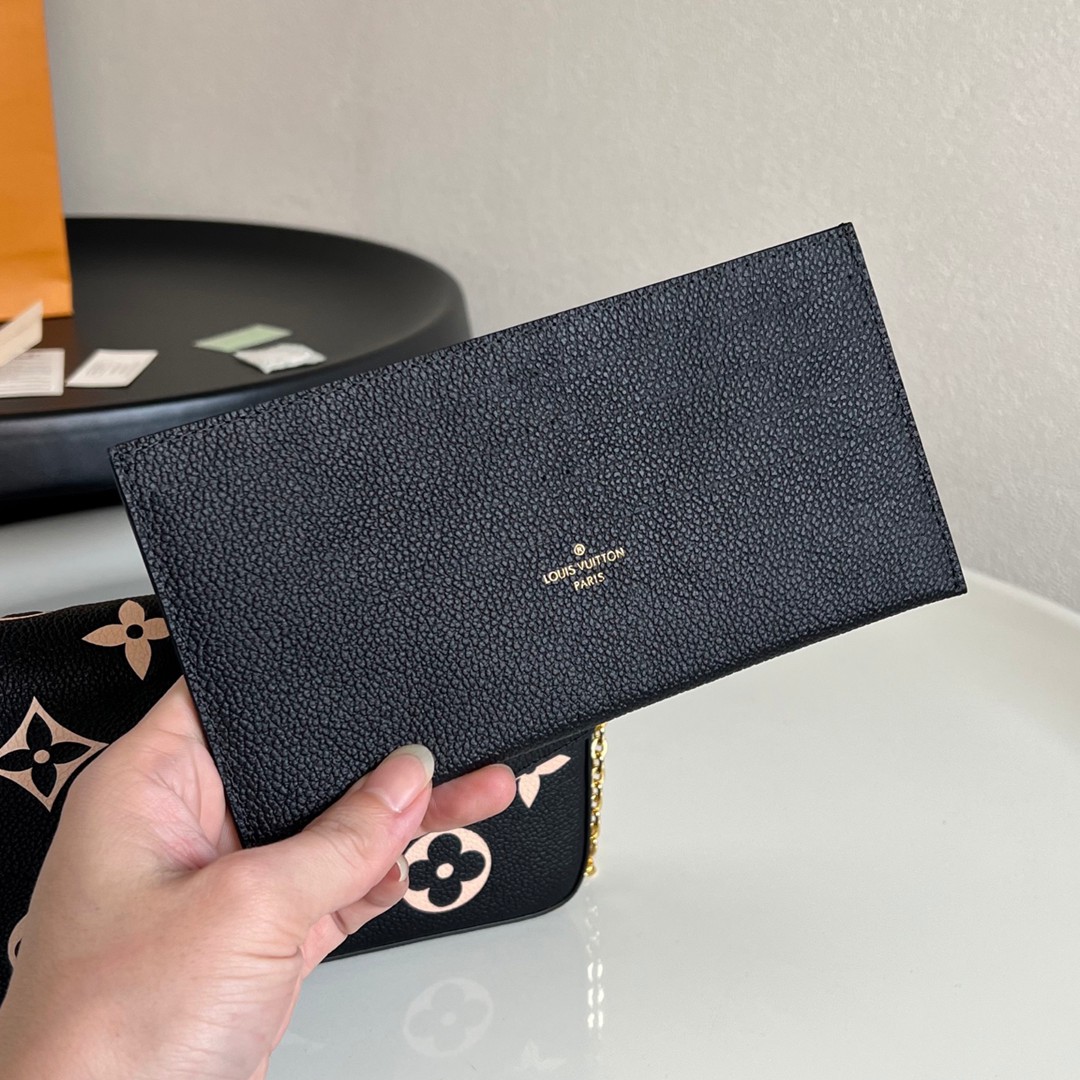 M80482 Pochette Félicie 黑色壓花鏈條包-7