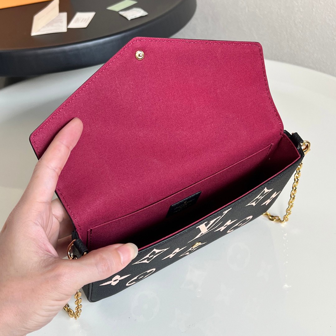 M80482 Pochette Félicie 黑色壓花鏈條包-5