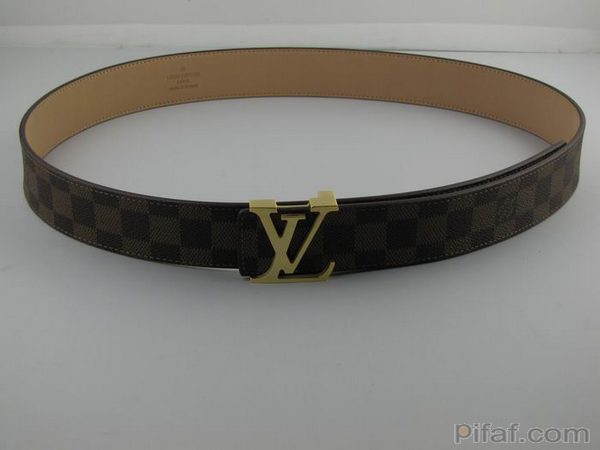 lv皮帶 咖啡色棋盤格金色字母扣-2