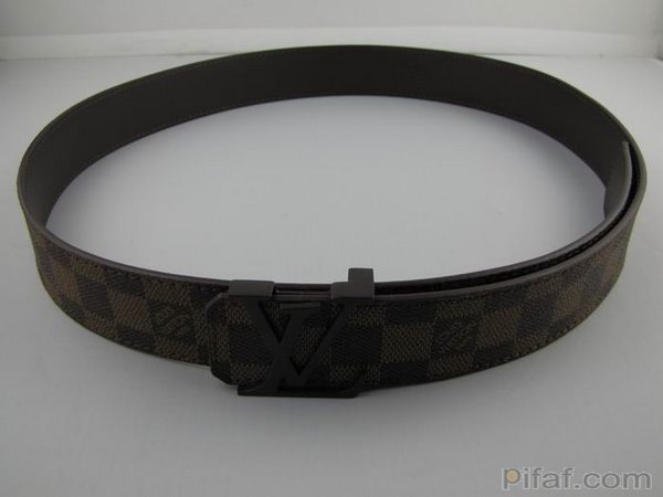 lv皮帶 咖啡色棋盤格黑色字母扣-2