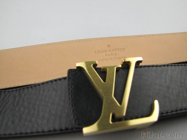 lv皮帶 全黑金色字母扣-4