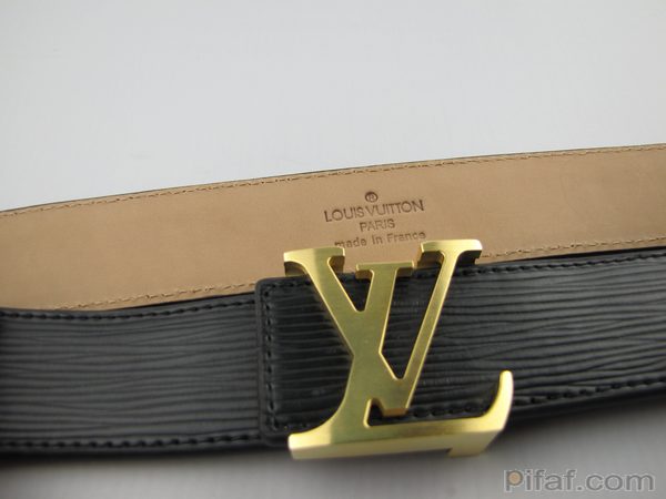 lv皮帶 全黑水波紋 古銅字母扣-4