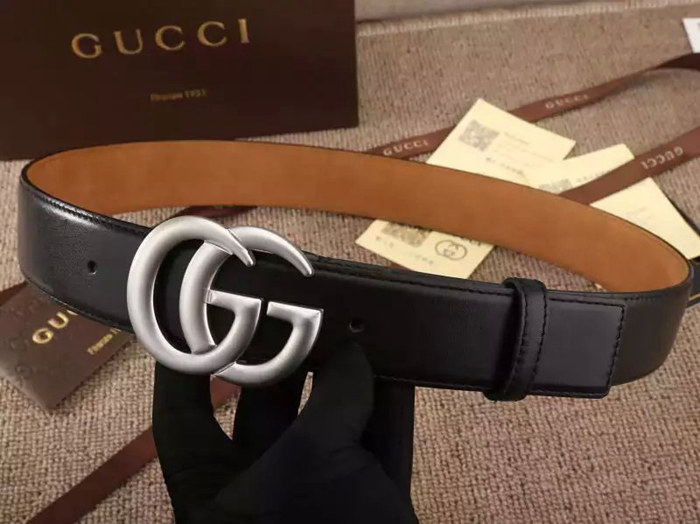 GUCCI 經典款式雙Ｇ扣頭 頭層牛皮 皮帶 寬3.8CM-3