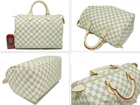 lv SPEEDY 30白色棋盤格女士枕頭包N41533大號-2