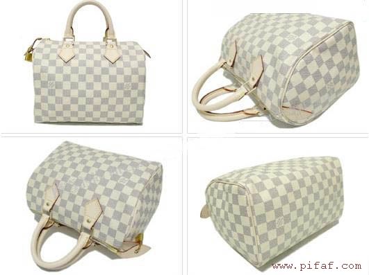 lv SPEEDY 30白色棋盤格女士枕頭包N41533大號-3