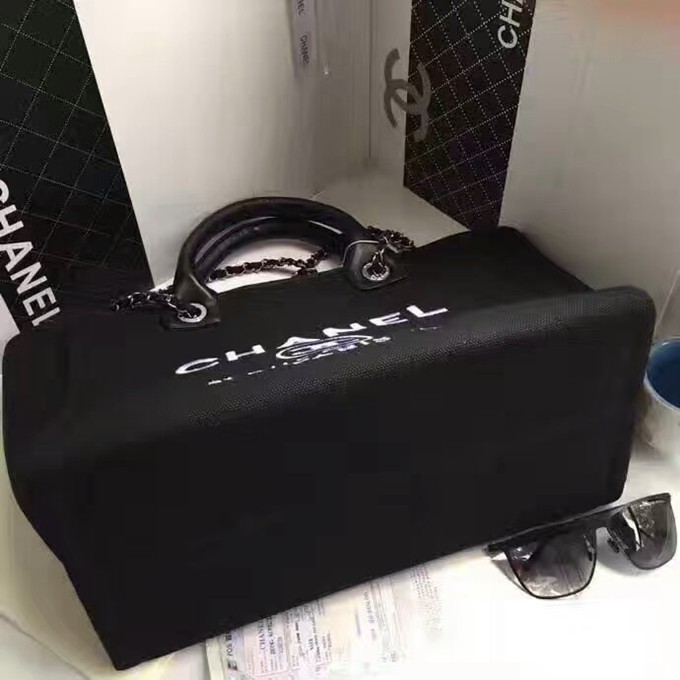deauville購物袋帶手柄大號媽咪包 沙灘包 黑色-5