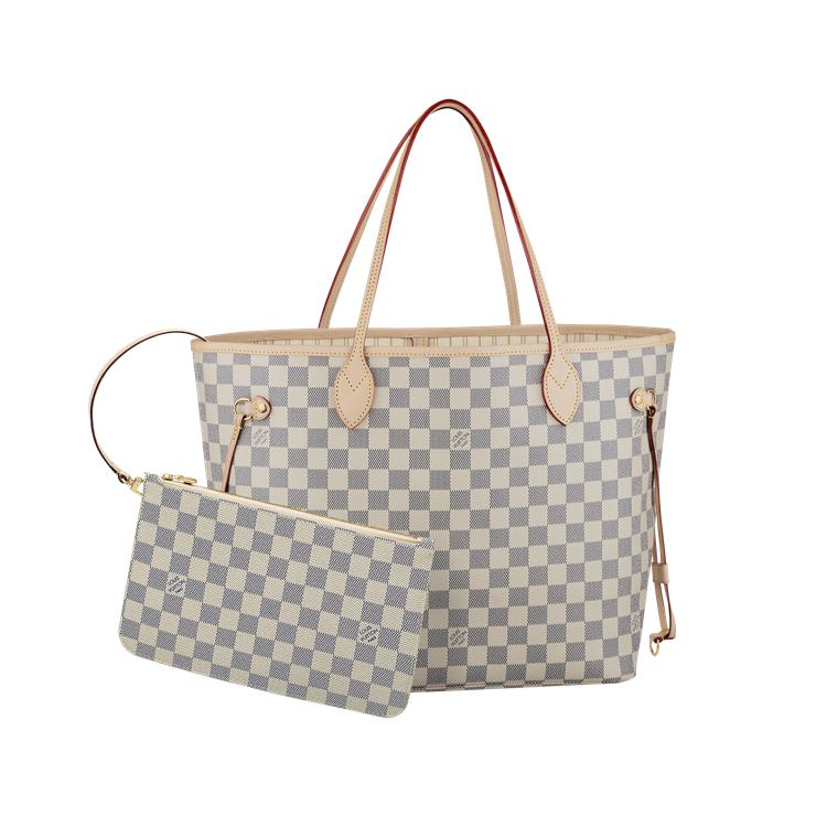 LV白色棋盤格 購物包Neverfull-MM-LG-DAMIER-AZUR-N41361