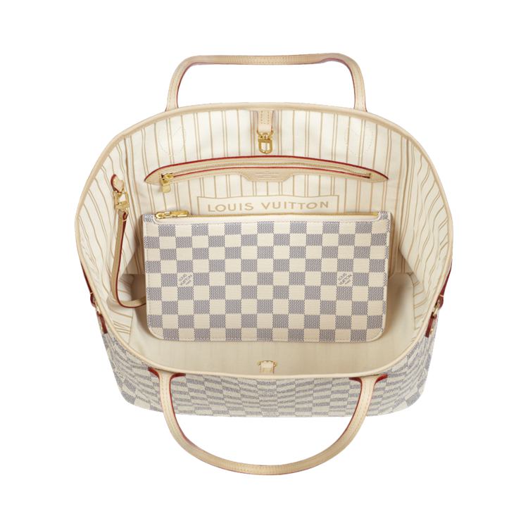 LV白色棋盤格 購物包Neverfull-MM-LG-DAMIER-AZUR-N41361-2