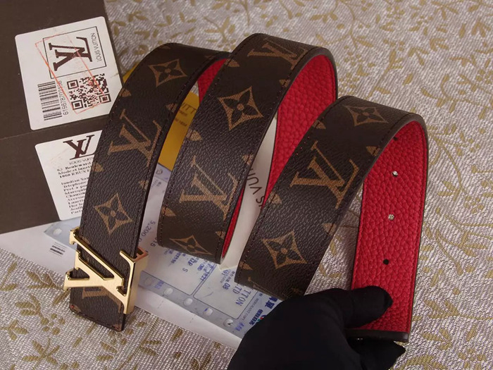 LV 雙面 經典字母扣 皮帶 頭層牛皮-3