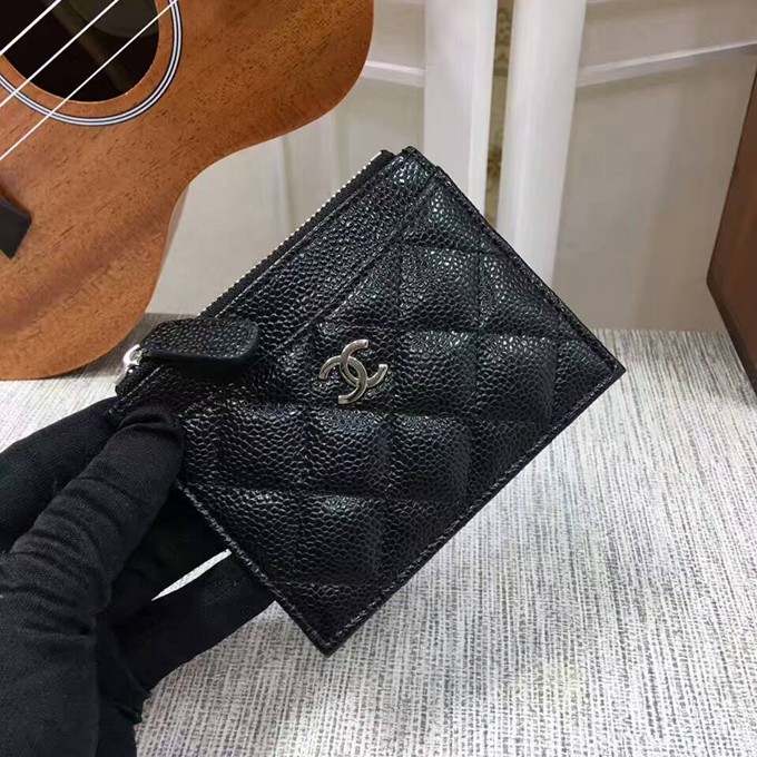 50084經典卡片夾 魚子醬皮 銀色五金-2