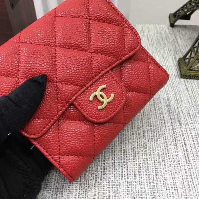 82288 經典款紅色魚子醬系列 短款三折皮夾 金色五金-2