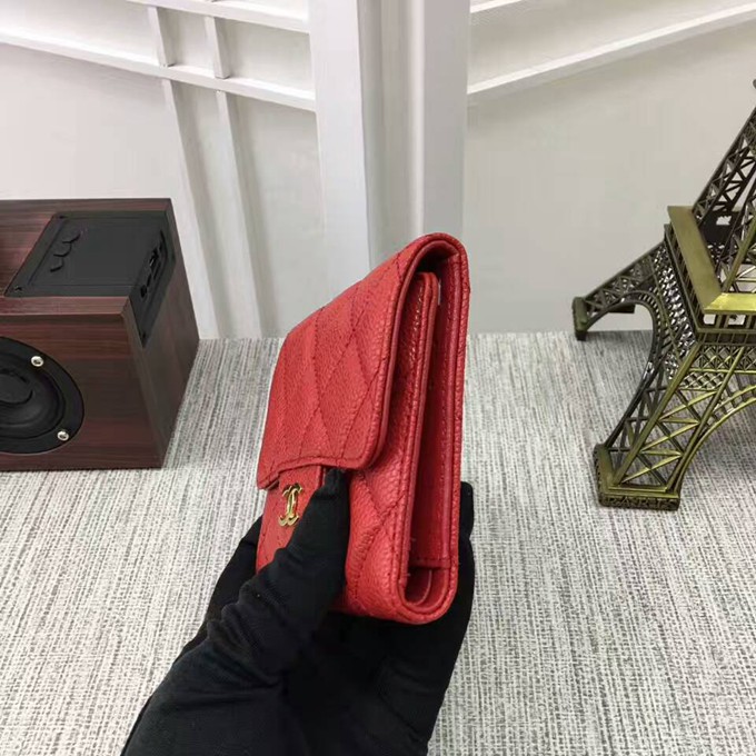 82288 經典款紅色魚子醬系列 短款三折皮夾 金色五金-3