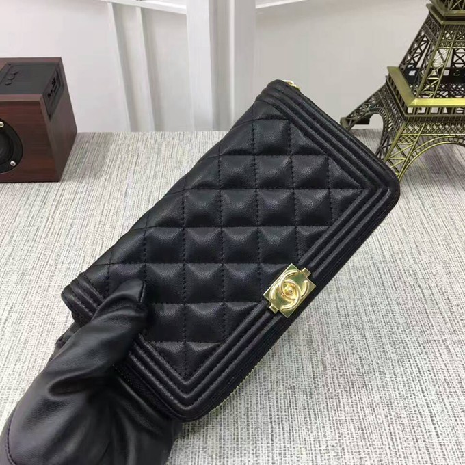 88711 小羊皮系列單拉鏈長夾  BOY系列 金色五金-2