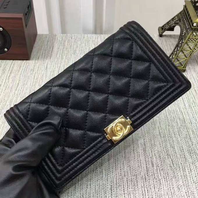 88722 小羊皮系列長款兩折長夾 BOY系列 金色五金