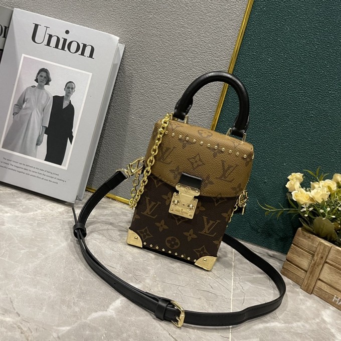 LV M82465 CAMERA BOX手袋 文詠珊同款爆款拼色盒子手機包單肩斜背包-4