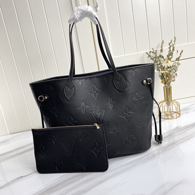 LV M45685 Neverfull 中號手袋 全皮壓花手提單肩包包