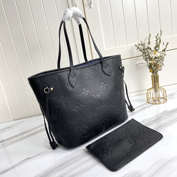 LV M45685 Neverfull 中號手袋 全皮壓花手提單肩包包-4