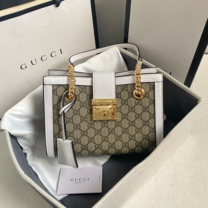 498156 padlock小號購物袋 白色皮-2