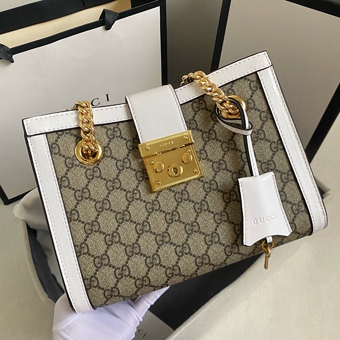 498156 padlock小號購物袋 白色皮-9