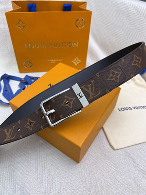 LV 扣頭字母logo老花皮帶-4