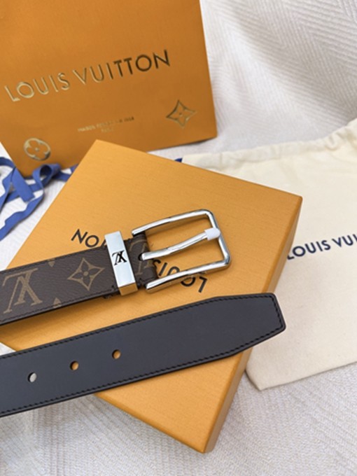 LV 扣頭字母logo老花皮帶-2