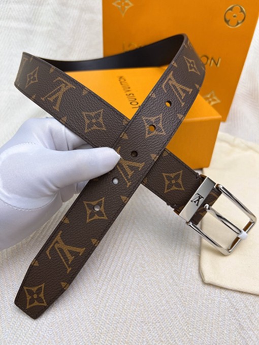 LV 扣頭字母logo老花皮帶-3