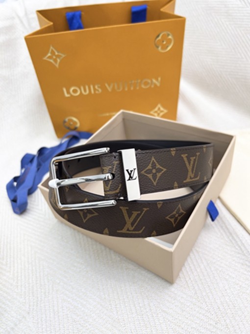 LV 扣頭字母logo老花皮帶-7
