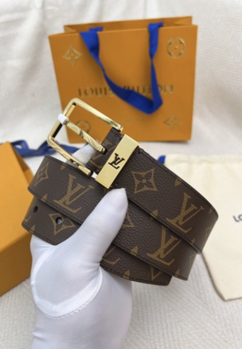 LV 扣頭字母logo老花皮帶-10