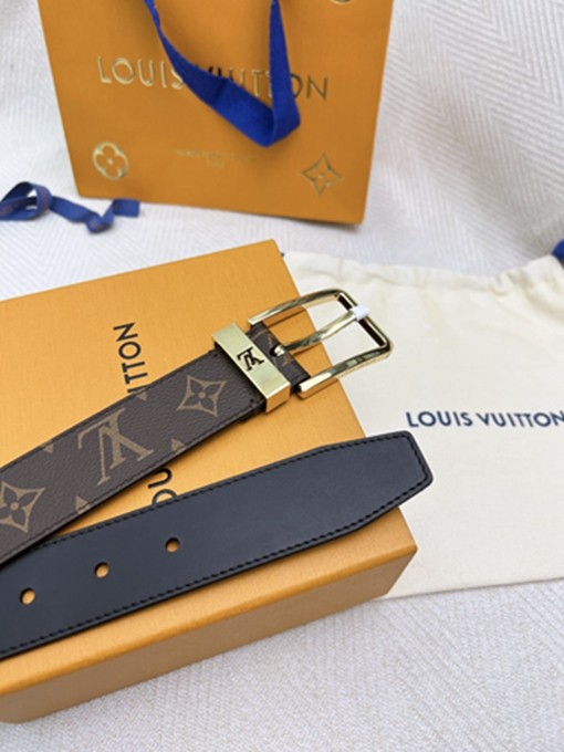LV 扣頭字母logo老花皮帶-11