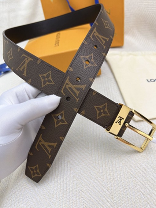 LV 扣頭字母logo老花皮帶-12