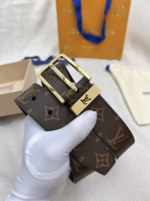 LV 扣頭字母logo老花皮帶-15