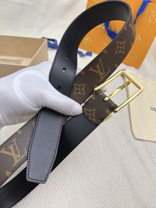 LV 扣頭字母logo老花皮帶-16