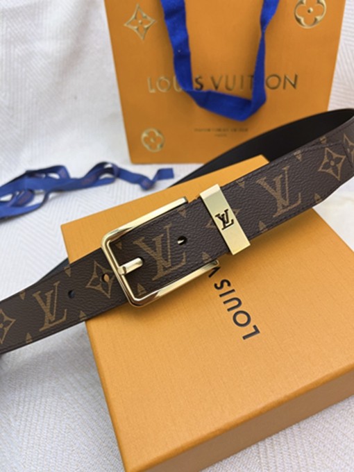 LV 扣頭字母logo老花皮帶-14