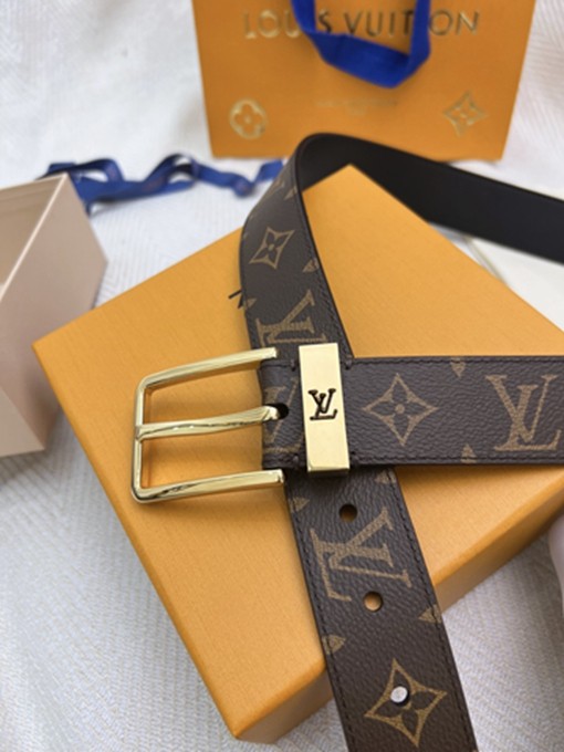 LV 扣頭字母logo老花皮帶-18