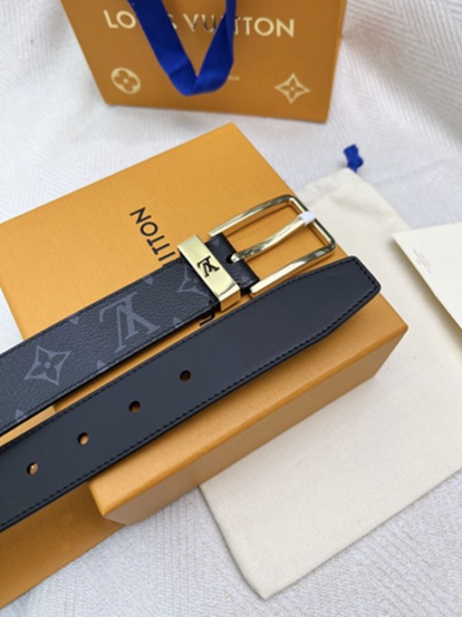 LV 扣頭字母logo黑花皮帶-2