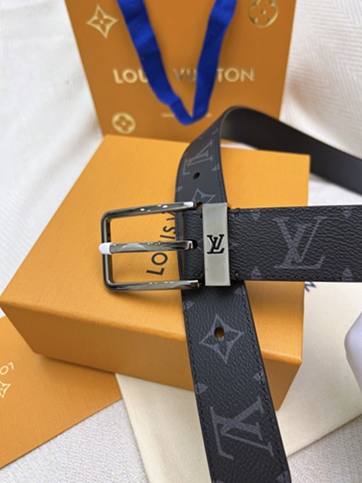 LV 扣頭字母logo黑花皮帶-15