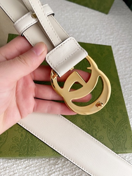 古馳 雙G Logo白色皮男女通用皮帶 腰帶 有寬4CM和3CM-6
