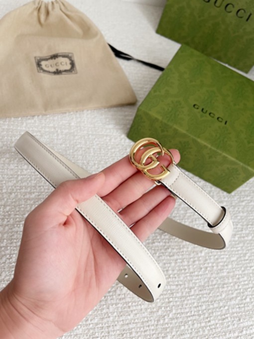 古馳 雙G Logo 白色牛皮女士腰帶-3