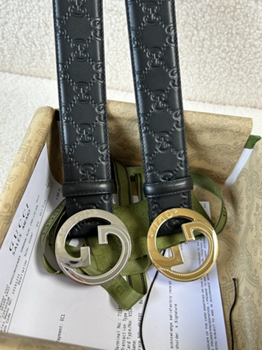 古馳4CM 經典壓花 進口頭層牛皮腰帶-9