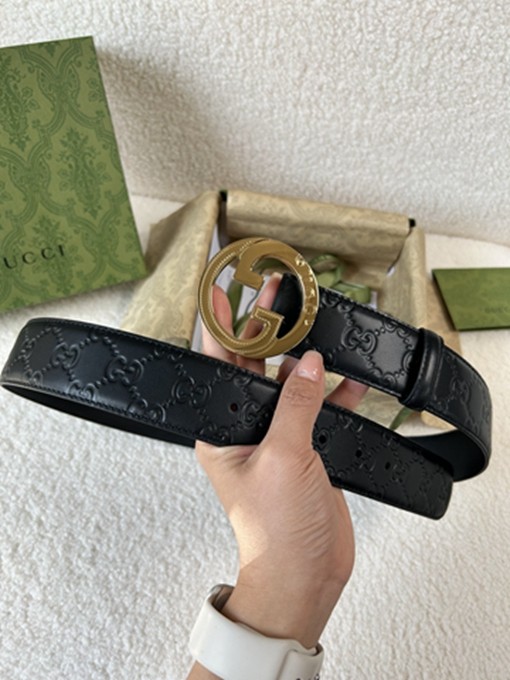 古馳4CM 經典壓花 進口頭層牛皮腰帶-11