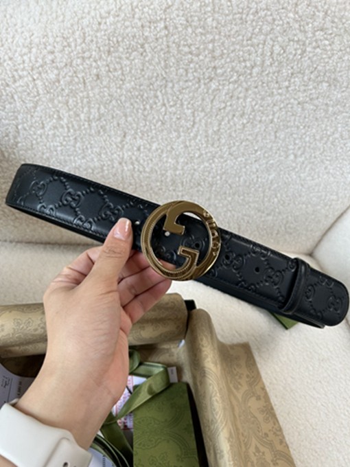 古馳4CM 經典壓花 進口頭層牛皮腰帶-12