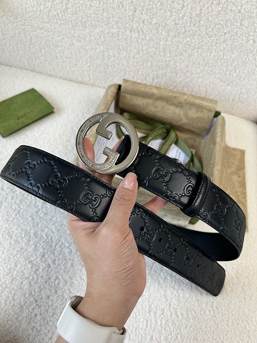 古馳4CM 經典壓花 意大利進口頭層牛皮腰帶-2