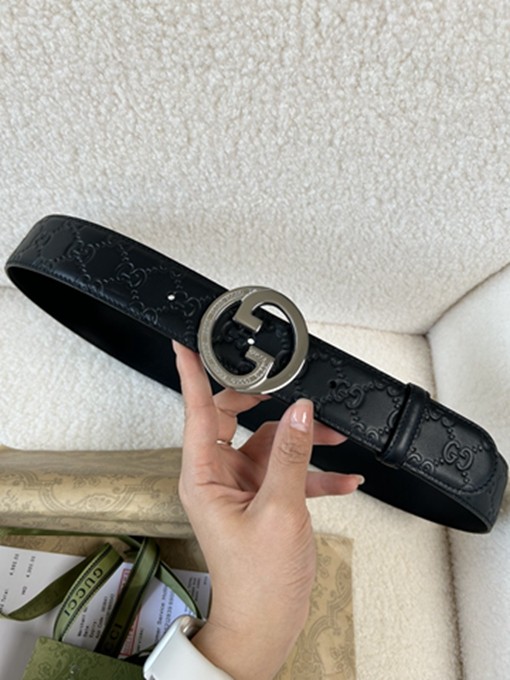 古馳4CM 經典壓花 意大利進口頭層牛皮腰帶-3