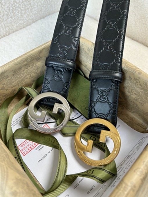 古馳4CM 經典壓花 意大利進口頭層牛皮腰帶-8