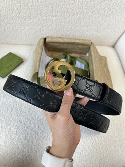 古馳4CM 經典壓花 意大利進口頭層牛皮腰帶-11
