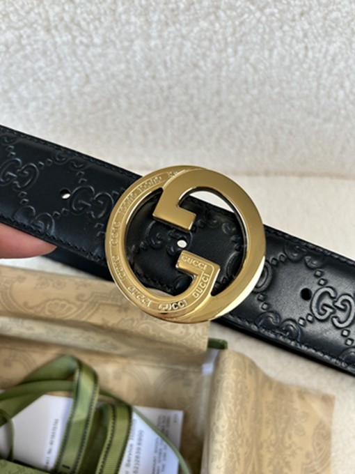 古馳4CM 經典壓花 意大利進口頭層牛皮腰帶-13