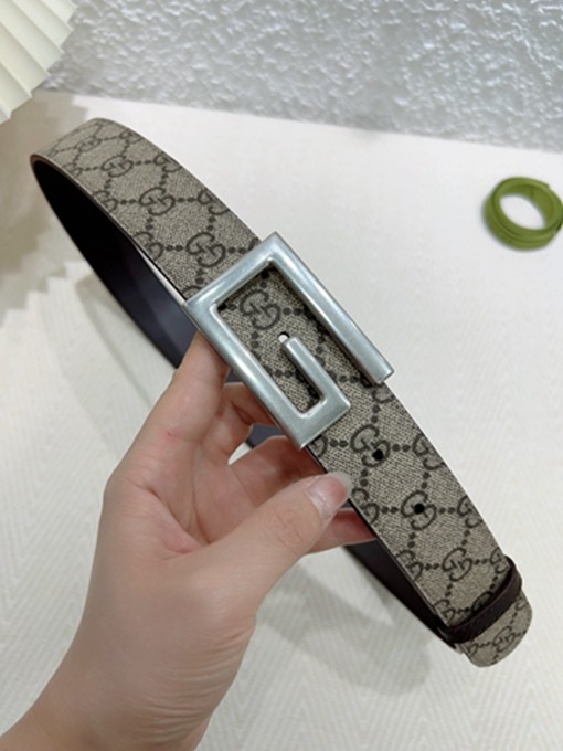 古馳 GG環形搭扣開合設計 Supreme帆布腰帶 寬3.5CM-4