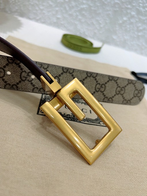 古馳 GG環形搭扣開合設計 Supreme帆布腰帶 寬3.5CM-17