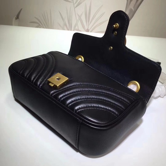 446744黑色牛皮原單小號DRW3T 系列 Marmont 後幅繡線愛心心形 斜背包-6