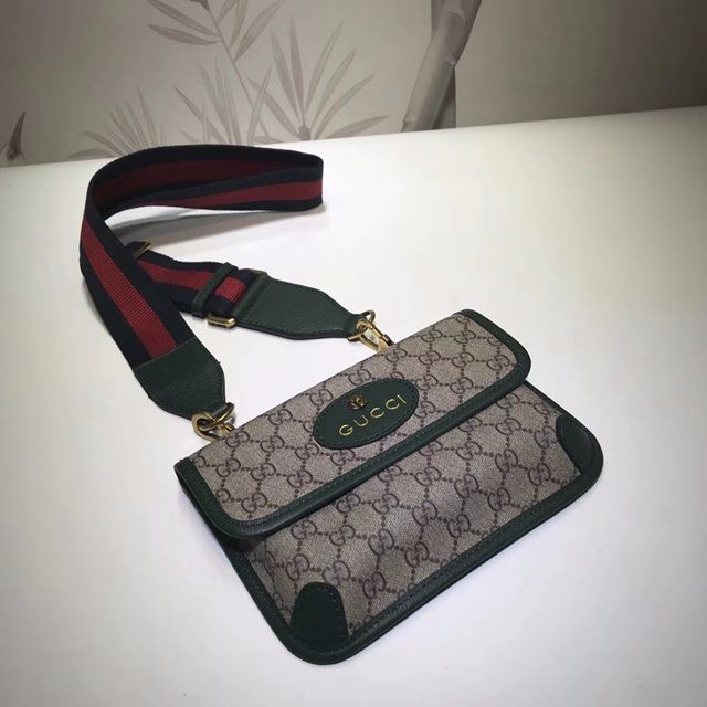 489617 原單 咖啡PVC 墨綠 GG Supreme腰包-4